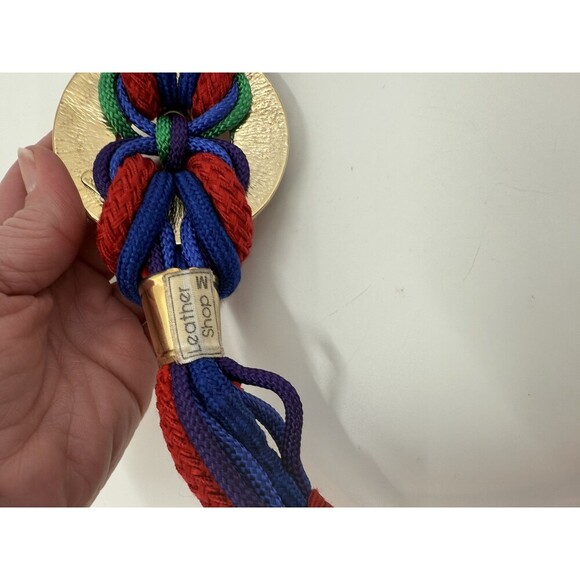 Leather Shop Multicolor Corded Rope Style Belt With Gold Medallion & Beads - Picture 8 of 9